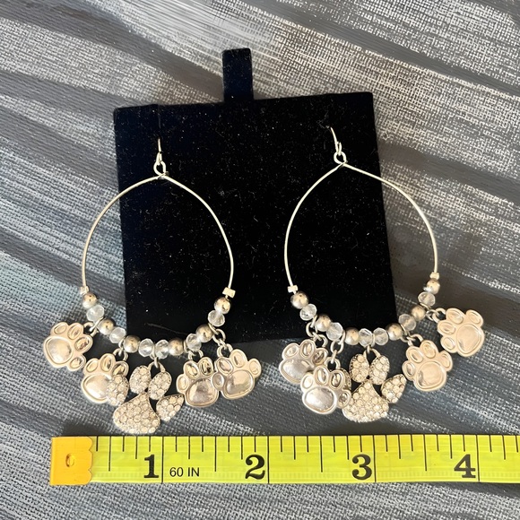 Silver Tone Dangling Earrings with Puppy Paws Charms; New!! - Picture 3 of 3